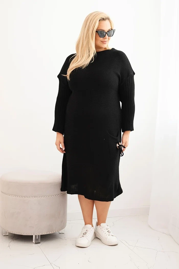 Sukienka swetrowa damska Plus Size z moherem oversize z kieszenią  