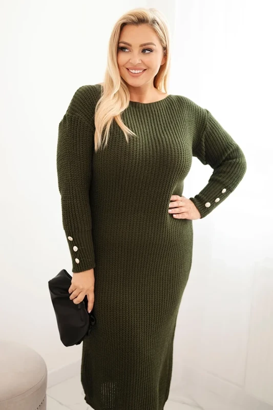 Sukienka swetrowa damska Plus Size z moherem, guziki na rękawach ( r. 46-52)