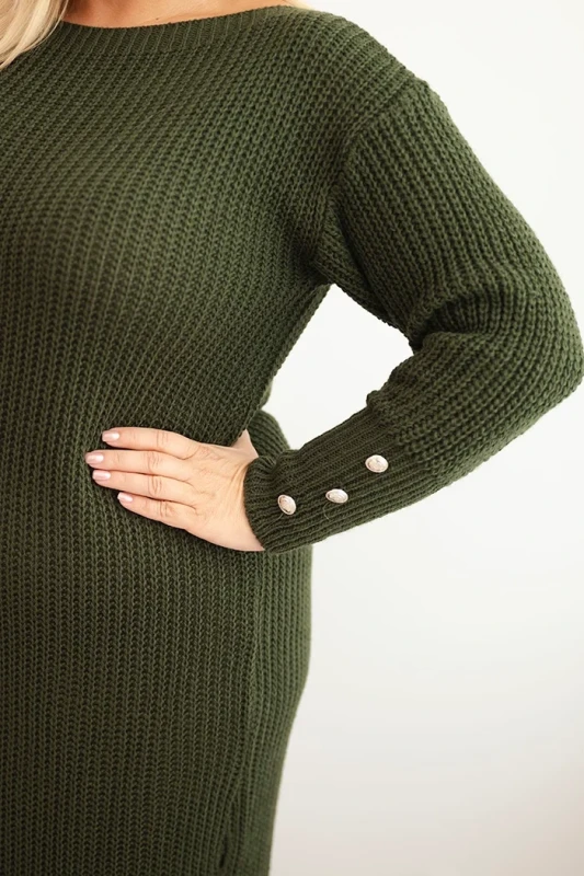 Sukienka swetrowa damska Plus Size z moherem, guziki na rękawach ( r. 46-52)