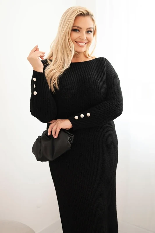Sukienka swetrowa damska Plus Size z moherem, guziki na rękawach  ( 46-52)  