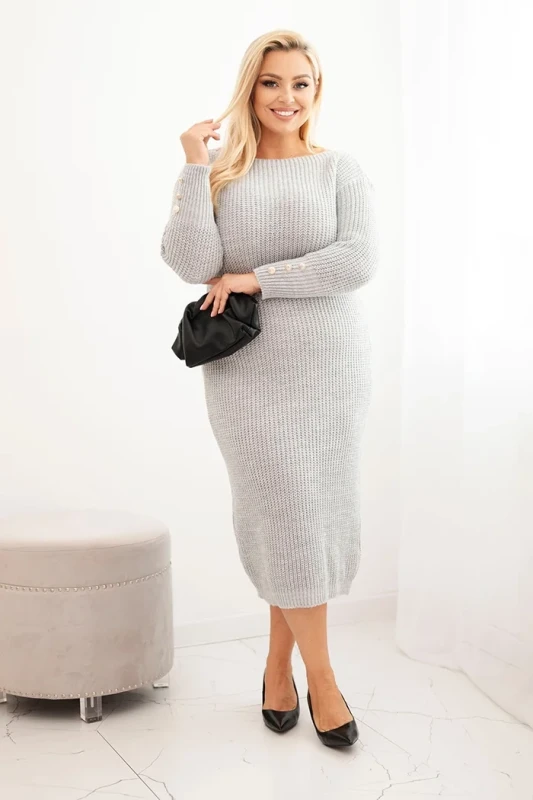 Sukienka swetrowa damska Plus Size z moherem, guziki na rękawach  ( 46-52)    