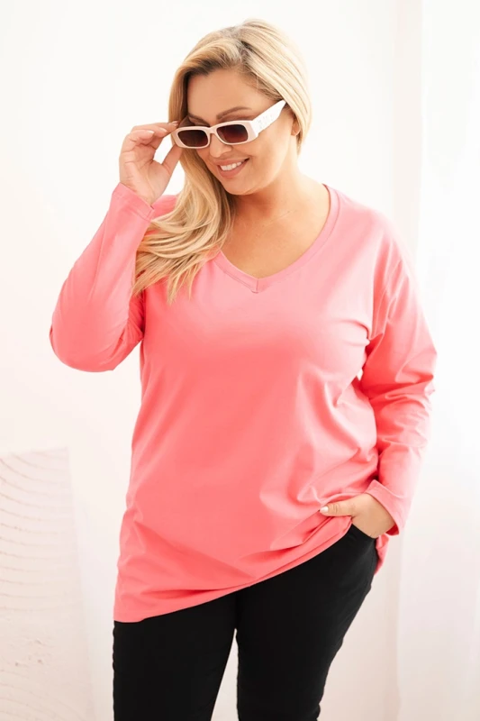Bluzka damska Plus Size z dekoltem V i długim rękawem ( r. 46-54) 