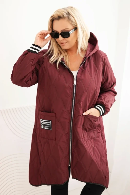 Kurtka damska Plus Size pikowana z kapturem i sportowymi mankietami  ( r. 46-52)