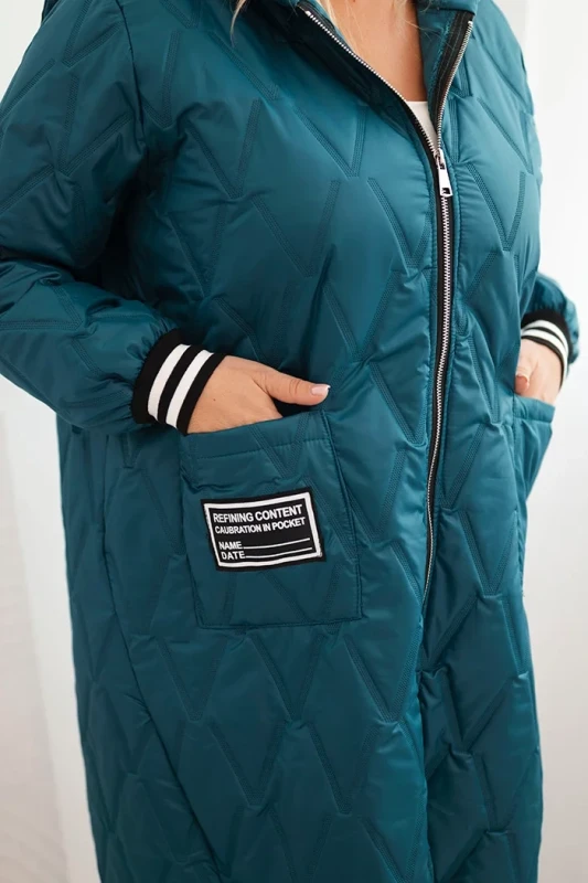 Kurtka damska Plus Size pikowana z kapturem i sportowymi mankietami  ( r. 46-52) 