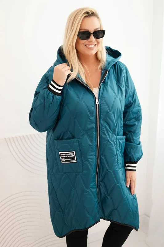 Kurtka damska Plus Size pikowana z kapturem i sportowymi mankietami  ( r. 46-52) 