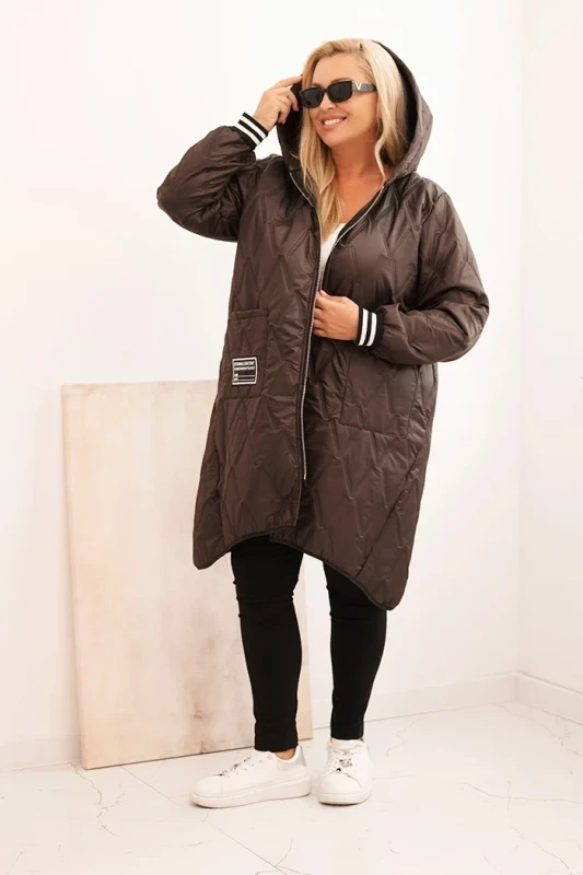 Kurtka damska Plus Size pikowana z kapturem i sportowymi mankietami  ( r. 46-52)  