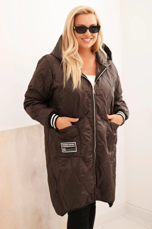 Kurtka damska Plus Size pikowana z kapturem i sportowymi mankietami  ( r. 46-52)  