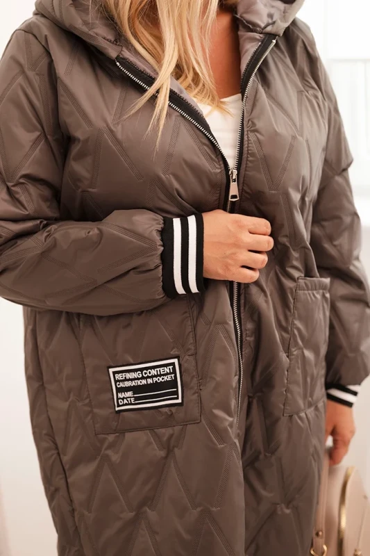 Kurtka damska Plus Size pikowana z kapturem i sportowymi mankietami  ( r. 46-52)  