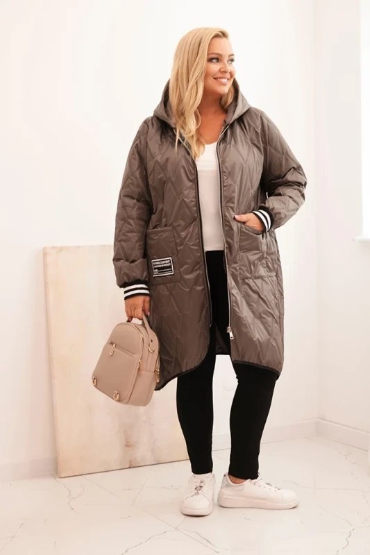 Kurtka damska Plus Size pikowana z kapturem i sportowymi mankietami  ( r. 46-52)  