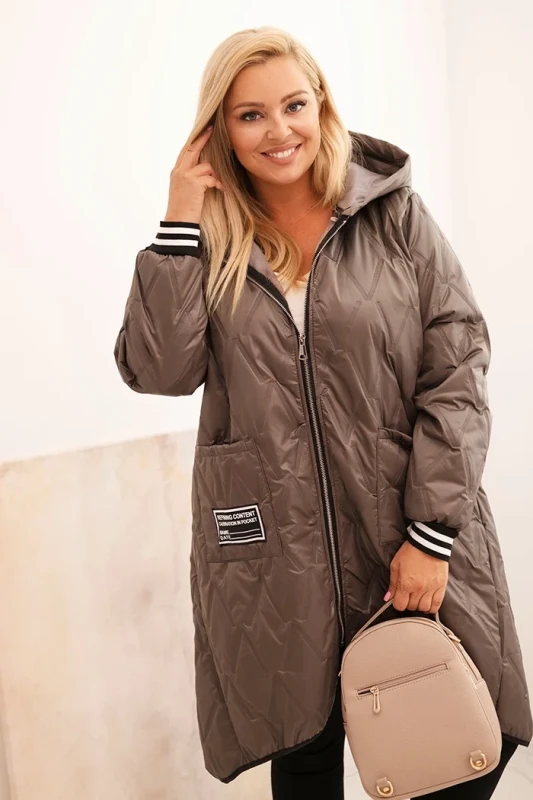 Kurtka damska Plus Size pikowana z kapturem i sportowymi mankietami  ( r. 46-52)  