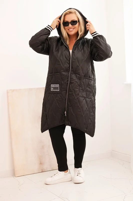 Kurtka damska Plus Size pikowana z kapturem i sportowymi mankietami  ( r. 46-52)   