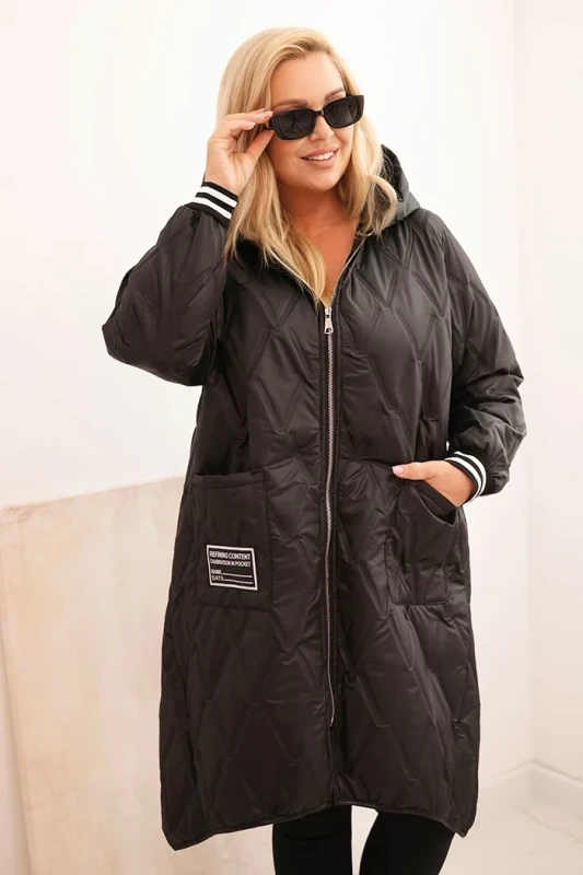 Kurtka damska Plus Size pikowana z kapturem i sportowymi mankietami  ( r. 46-52)   