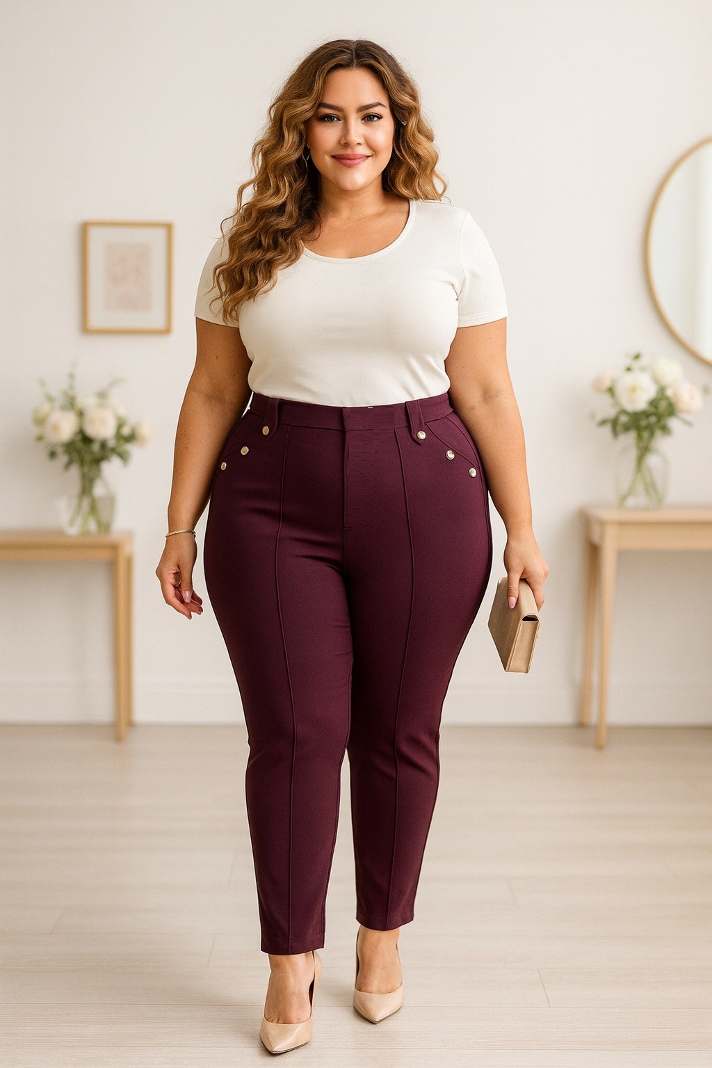 Spodnie plus size z guzikami na kieszonkach i przeszyciem ( r. 44-54)