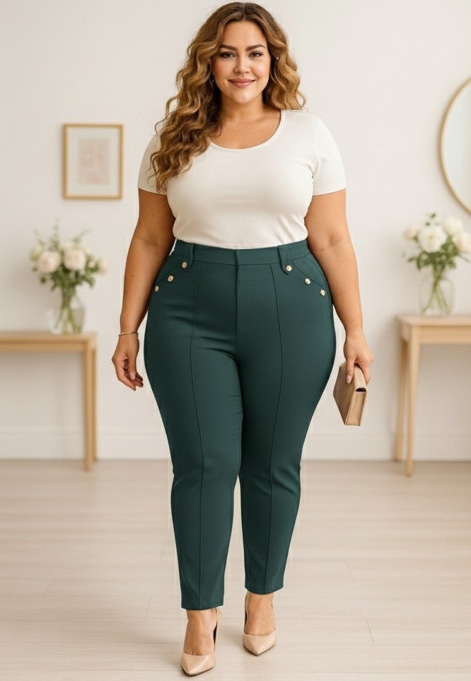 Spodnie plus size z guzikami na kieszonkach i przeszyciem ( r. 44-54)   