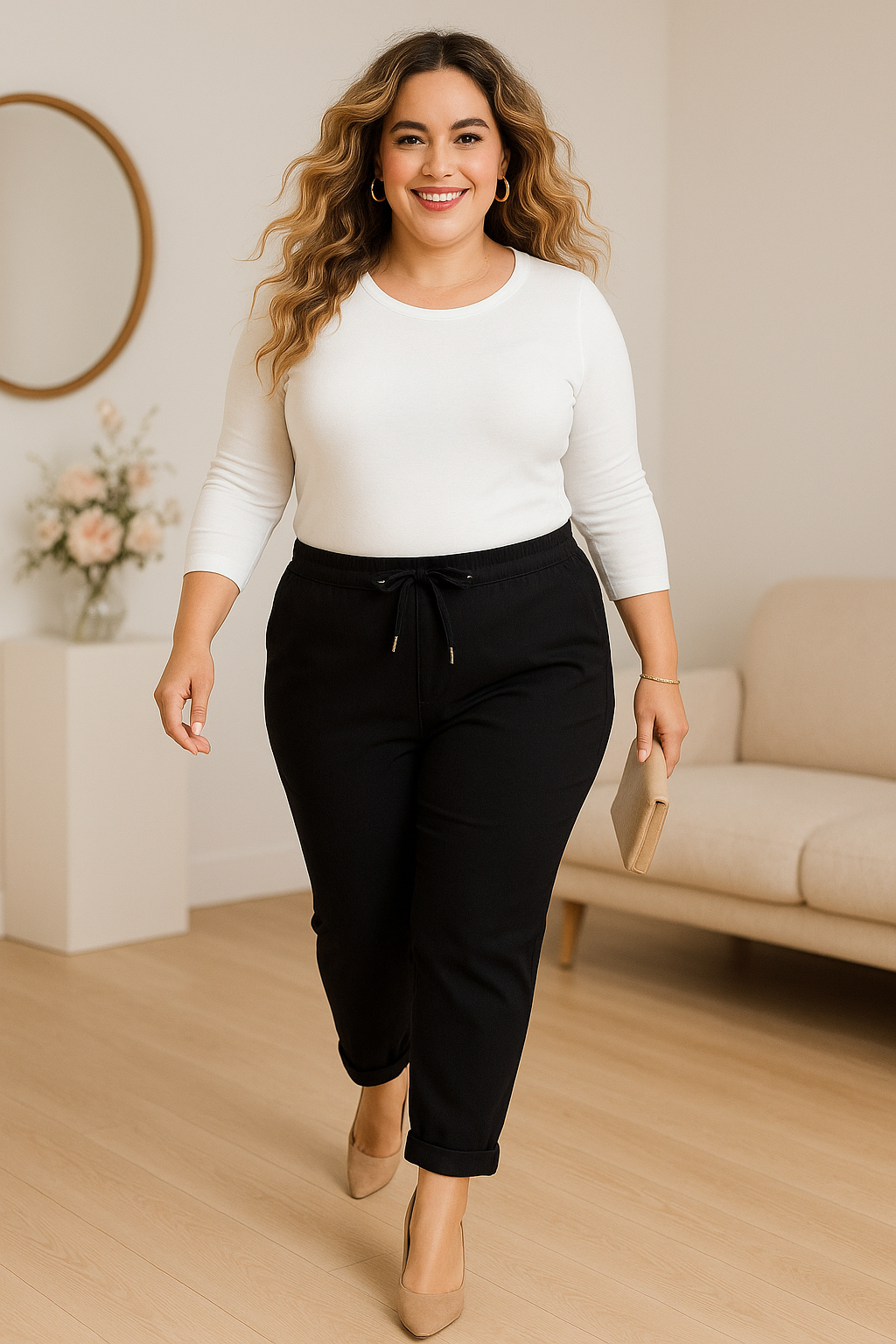 Spodnie plus size z sznureczkiem w pasie ( r. 50–56) 