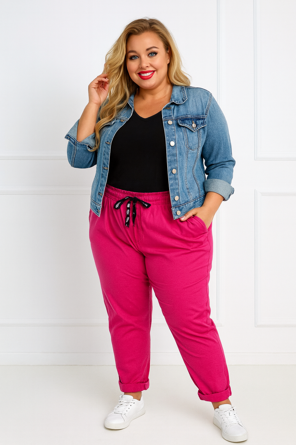 Spodnie plus size z sznureczkiem w pasie ( r. 50–56)  