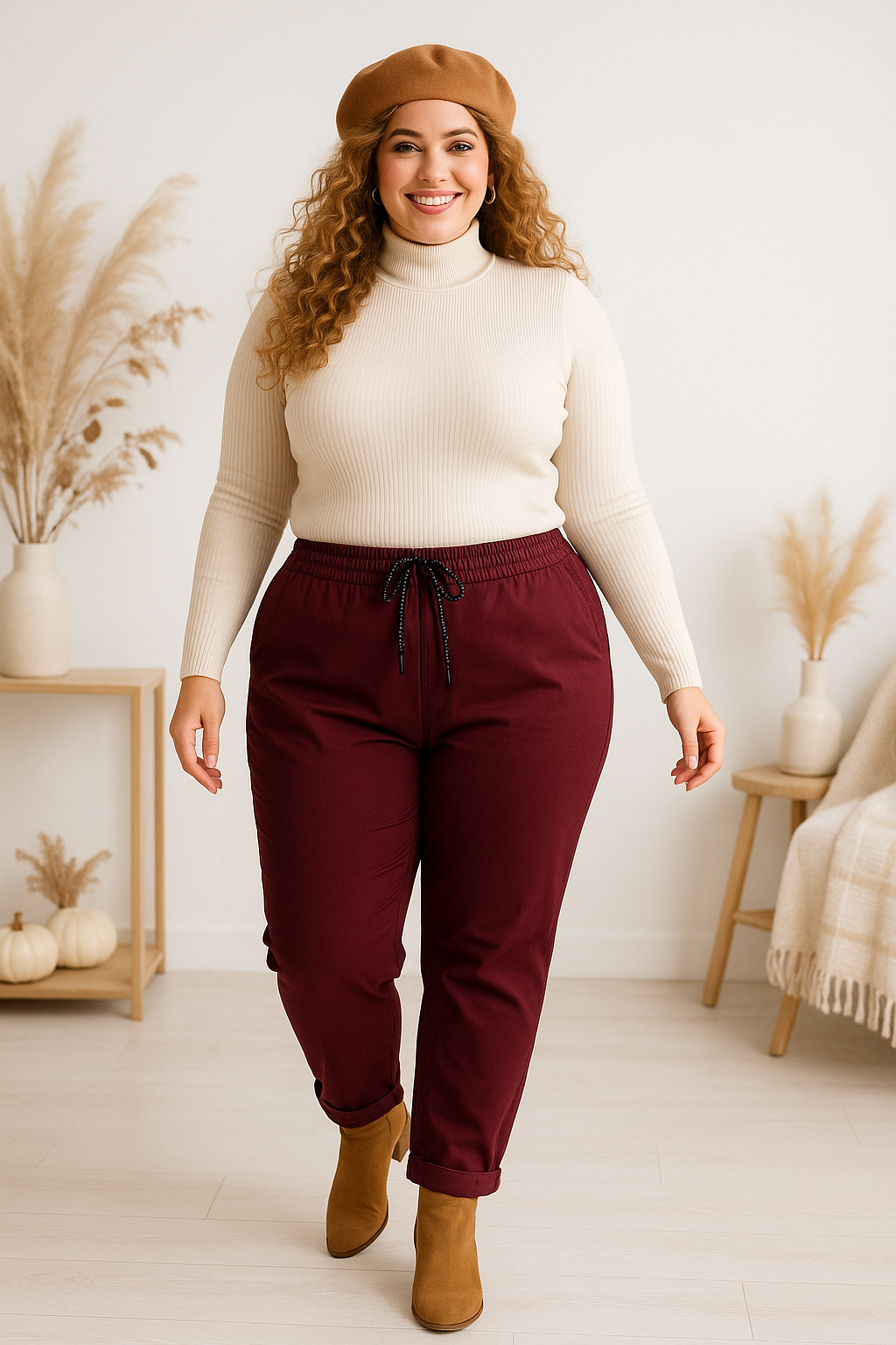 Spodnie plus size z sznureczkiem w pasie ( r. 50–56)   