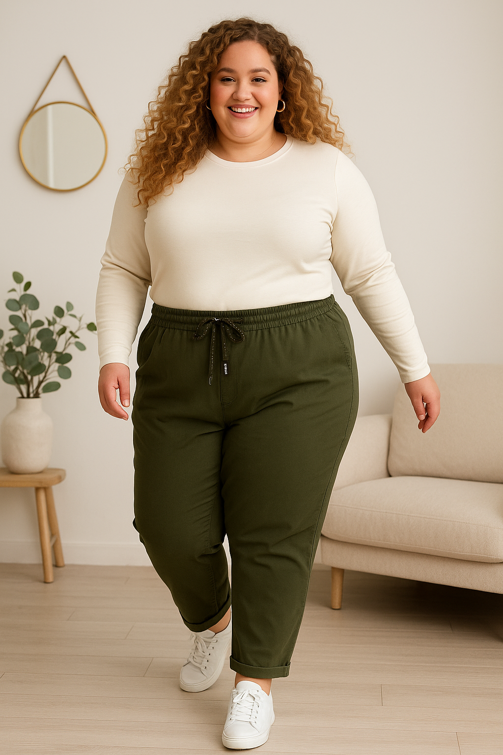Spodnie plus size z sznureczkiem w pasie ( r. 50–56)   