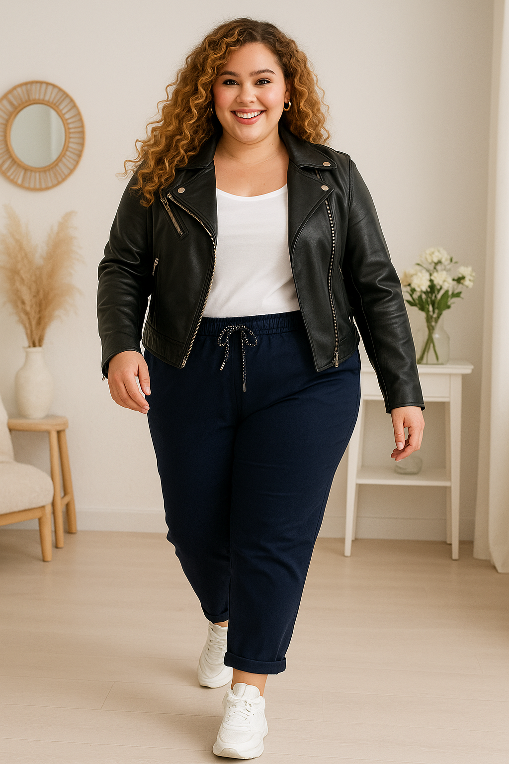 Spodnie plus size z sznureczkiem w pasie ( r. 50–56)  