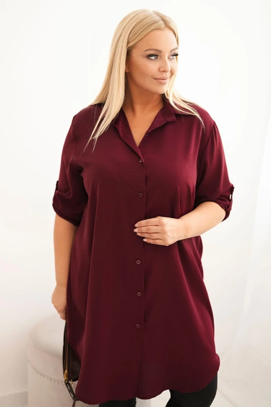 Sukienka  koszulowa Plus Size z dłuższym tyłem i podwijanym rękawem ( r. 46-50)  