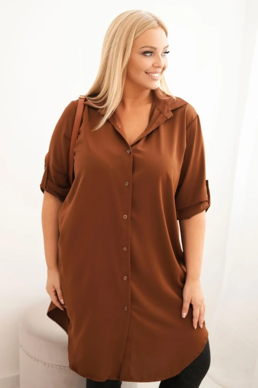 Sukienka  koszulowa Plus Size z dłuższym tyłem i podwijanym rękawem ( r. 46-50)  