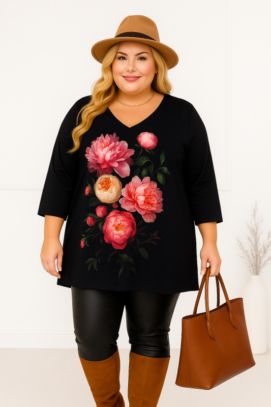 Tunika damska plus size  Digital kwiaty ( r. 50-56)   