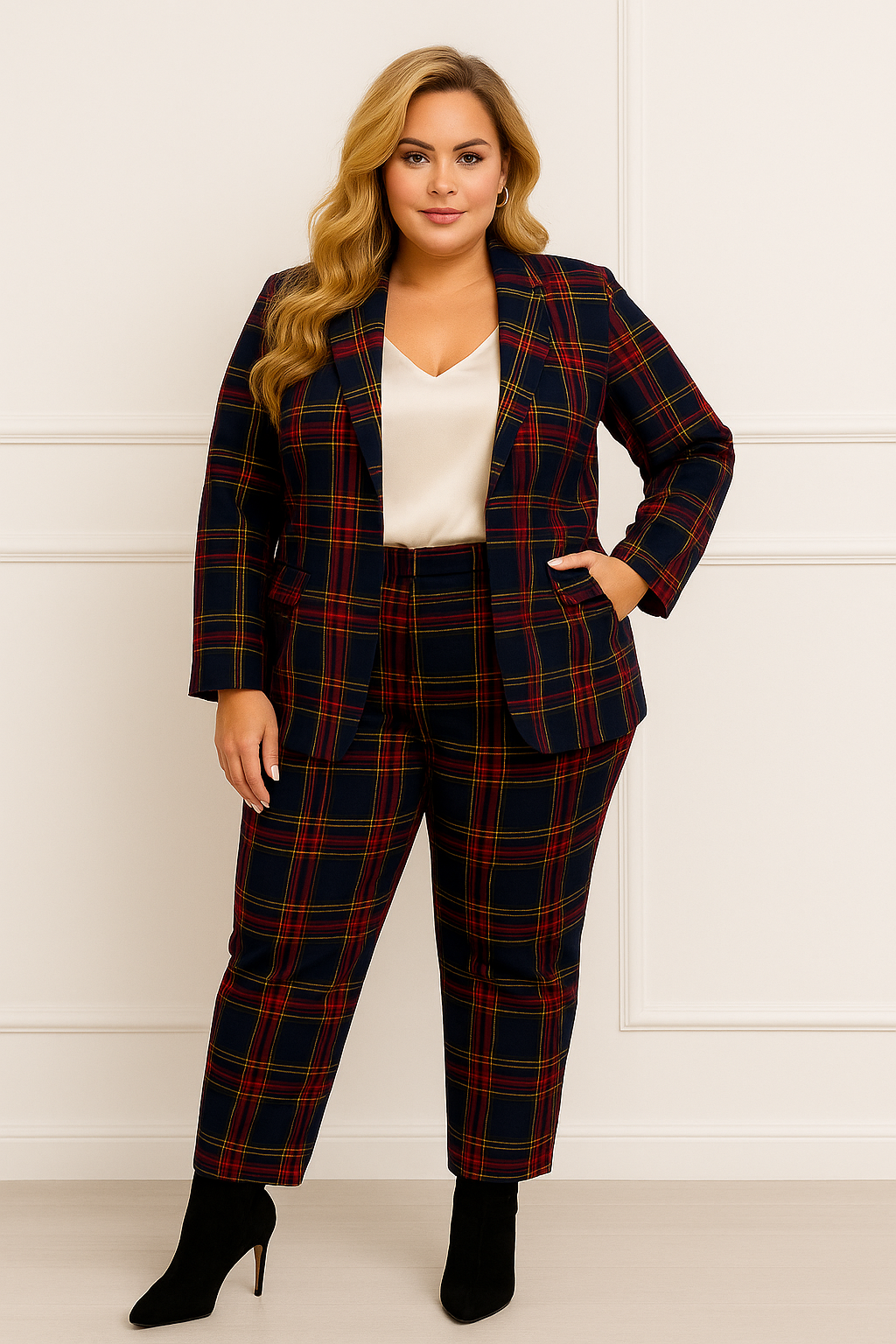 Garnitur plus size w kratkę ( r. 50-56) 