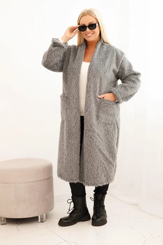 Płaszcz damski Plus Size z wiskozy bez zapięcia z kieszeniami  ( r 46-50)  