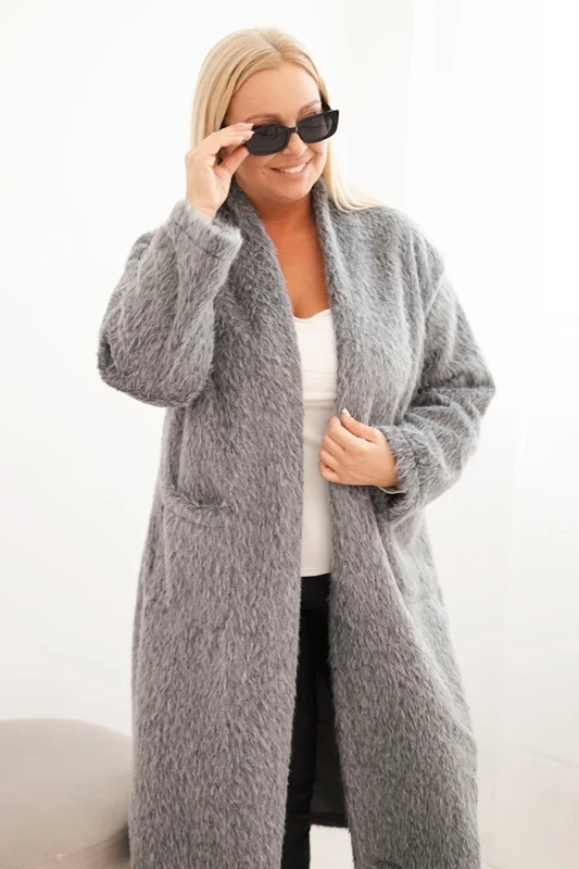 Płaszcz damski Plus Size z wiskozy bez zapięcia z kieszeniami  ( r 46-50)  