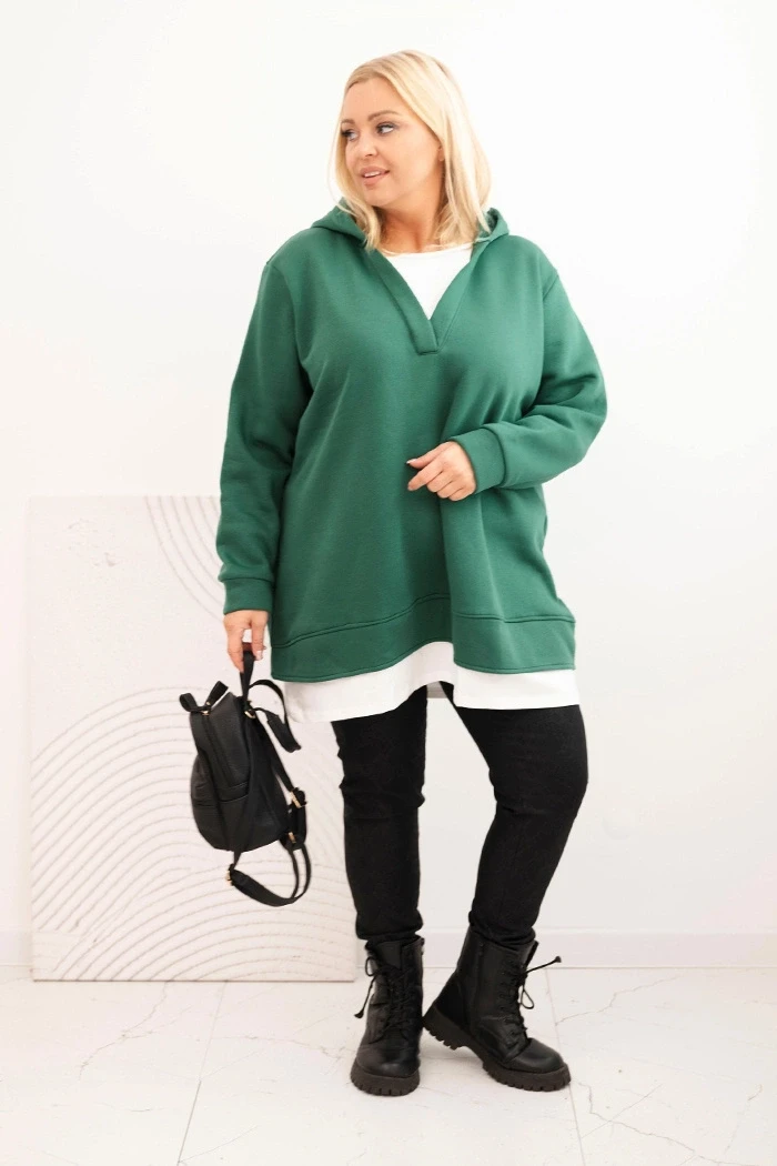 Bluza damska oversize z kapturem i dekoltem w serek
