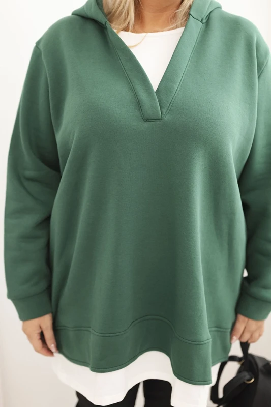 Bluza damska oversize z kapturem i dekoltem w serek