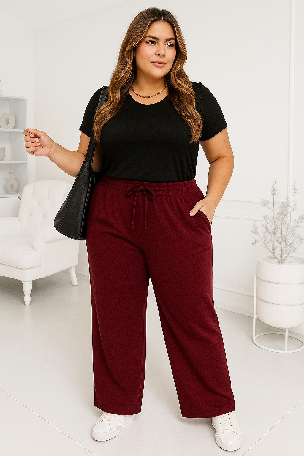 Spodnie Plus Size z elastyczną talią i prostą nogawką (r.50-56)   