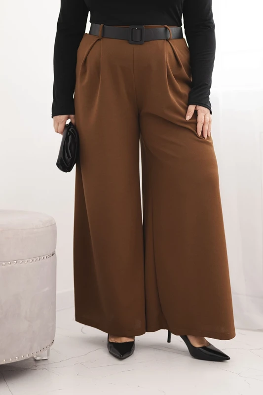 Damskie spodnie Plus Size z szeroką nogawką i paskiem (r.46-48)