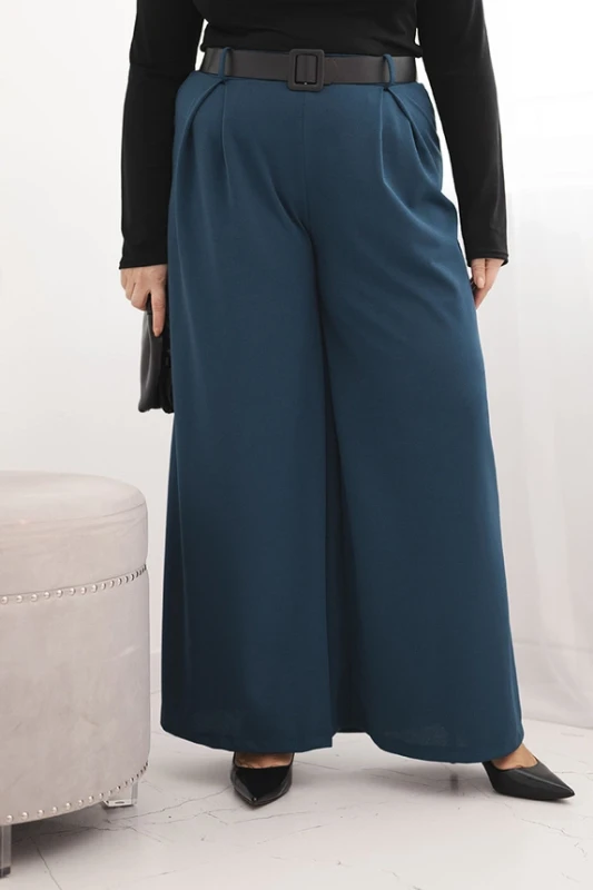 Damskie spodnie Plus Size z szeroką nogawką i paskiem (r.46-48) 