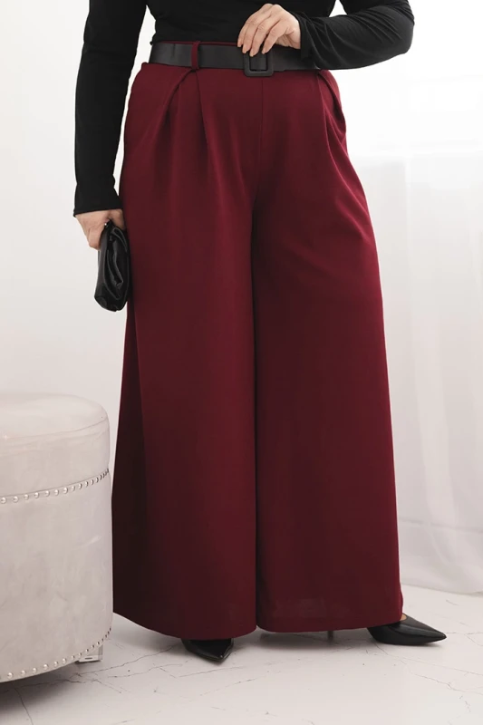 Damskie spodnie Plus Size z szeroką nogawką i paskiem (r.46-48)  