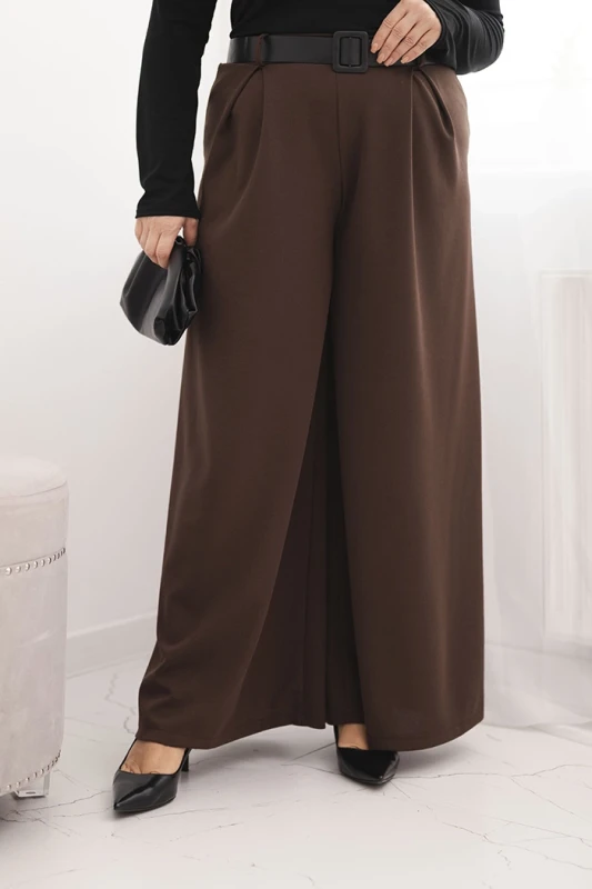 Damskie spodnie Plus Size z szeroką nogawką i paskiem (r.46-48)   