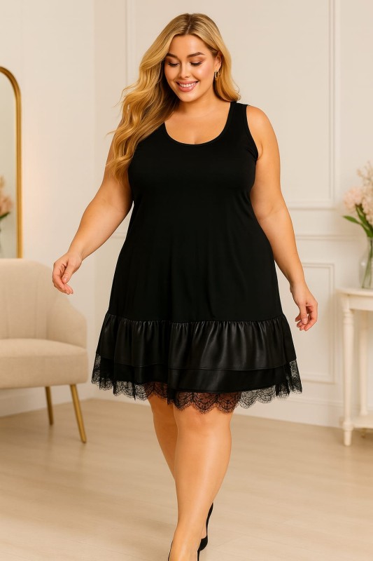 Halka plus size z koronką i eko skórą ( r. 48-56+)  