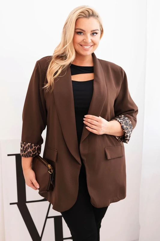 Marynarka Plus Size z modną podszewką w panterkę LUNA (r.48-50) 
