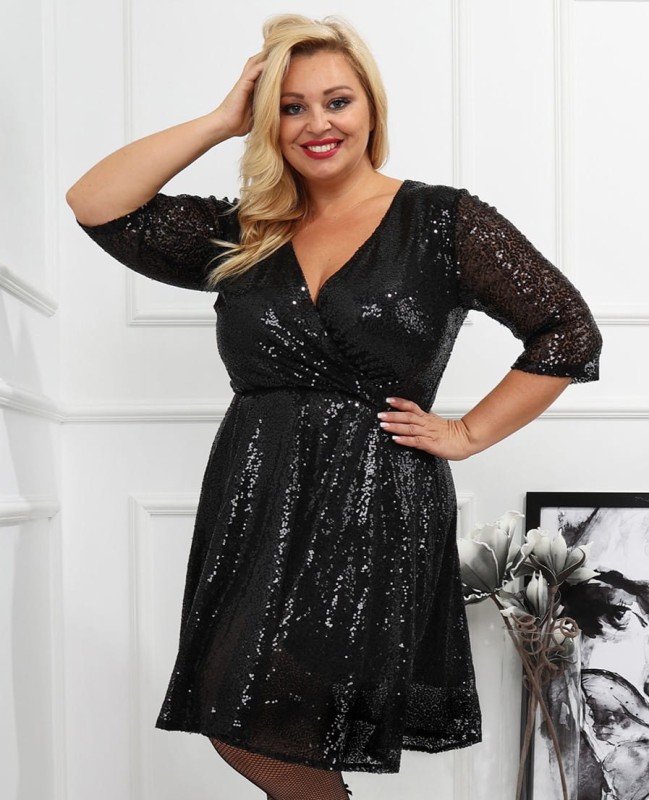  Sukienka cekinowa plus size rozkloszowana SHINE mod. DA1116K ( r. 44-54)  BESTSELLER 