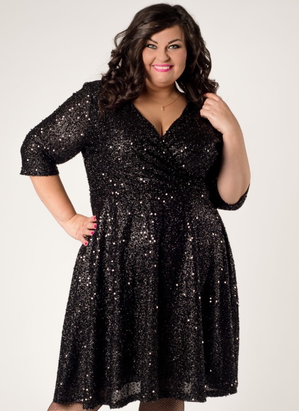  Sukienka cekinowa plus size rozkloszowana SHINE mod. DA1116K ( r. 44-54)  BESTSELLER 