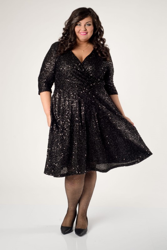  Sukienka cekinowa plus size rozkloszowana SHINE mod. DA1116K ( r. 44-54)  BESTSELLER 
