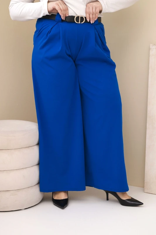 Spodnie  Plus Size „Luna” z szeroką nogawką i paskiem – wysoki stan (r.44-48)   
