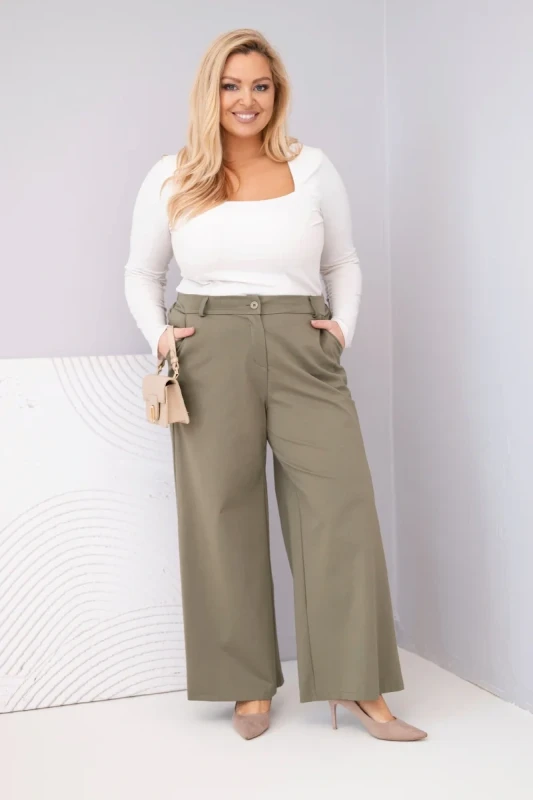 Spodnie  Plus Size „Siena” z szeroką nogawką i wysokim stanem (r.44-48) 