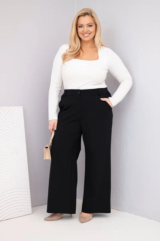 Spodnie  Plus Size „Siena” z szeroką nogawką i wysokim stanem (r.44-48)   
