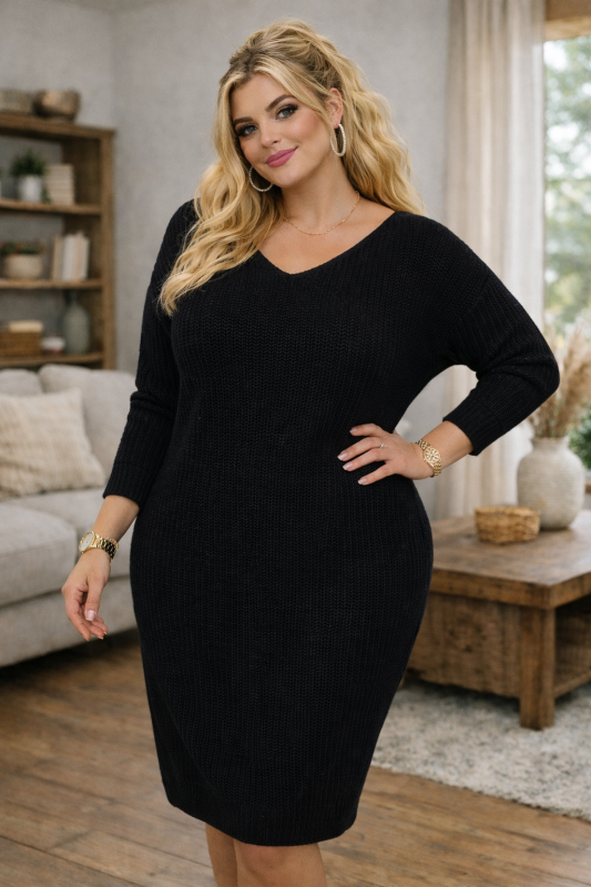 Sukienka sweterkowa plus size ( r. 46-50)  czarny
