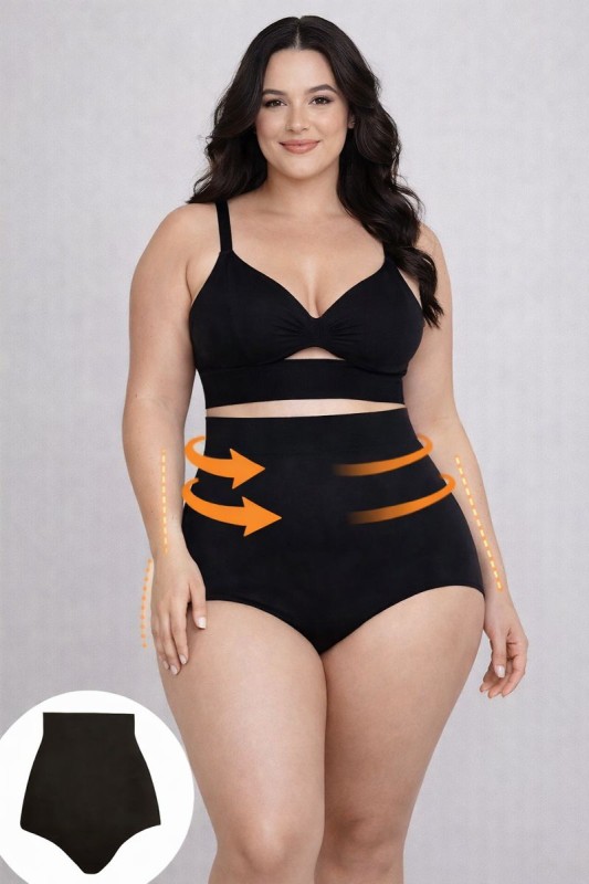 Wysokie majtki wyszczuplające plus size z sylikonem ( r. 44-52 ) 