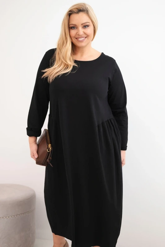 Sukienka Plus Size bawełniana z długim rękawem i marszczeniem w talii ( r. 46-52)  