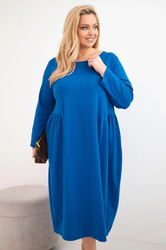 Sukienka Plus Size bawełniana z długim rękawem i marszczeniem w talii ( r. 46-52)   