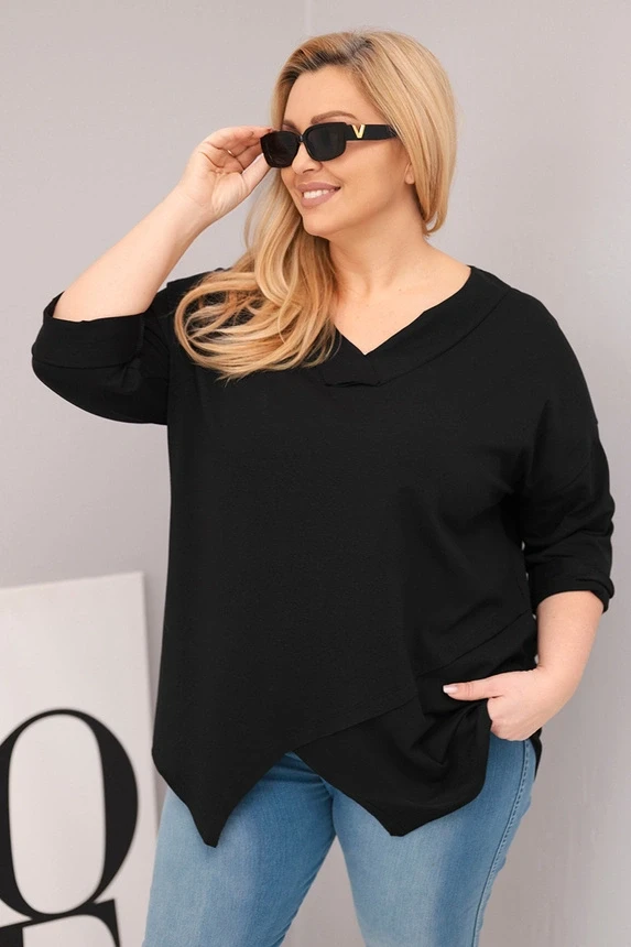 Bluzka Plus Size bawełniana z głębokim dekoltem V i asymetrycznym dołem ( r. 46-50)  