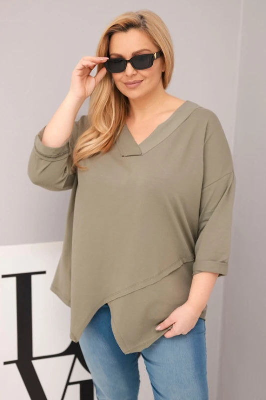 Bluzka Plus Size bawełniana z głębokim dekoltem V i asymetrycznym dołem ( r. 46-50)  